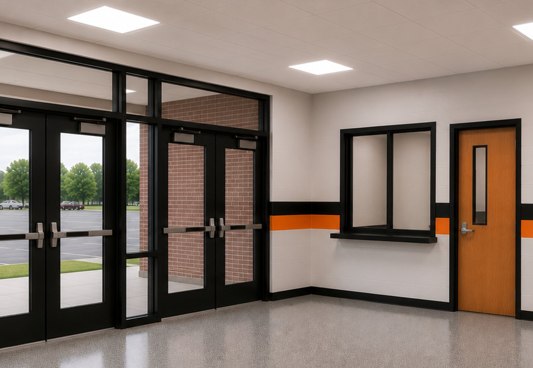Rendering of the new secure entrance doors and vestibule
