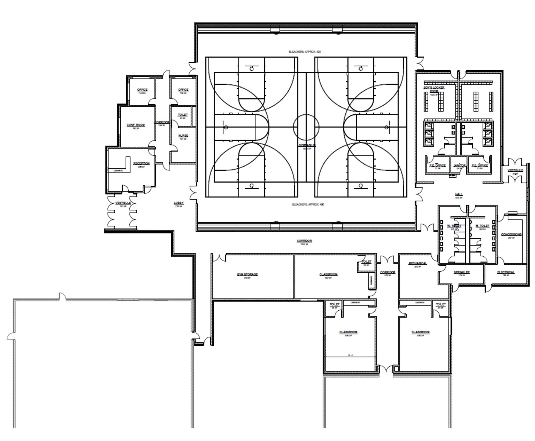 Floorplan of the proposed Chadwick-Milledgeville gymnasium and classroom addition