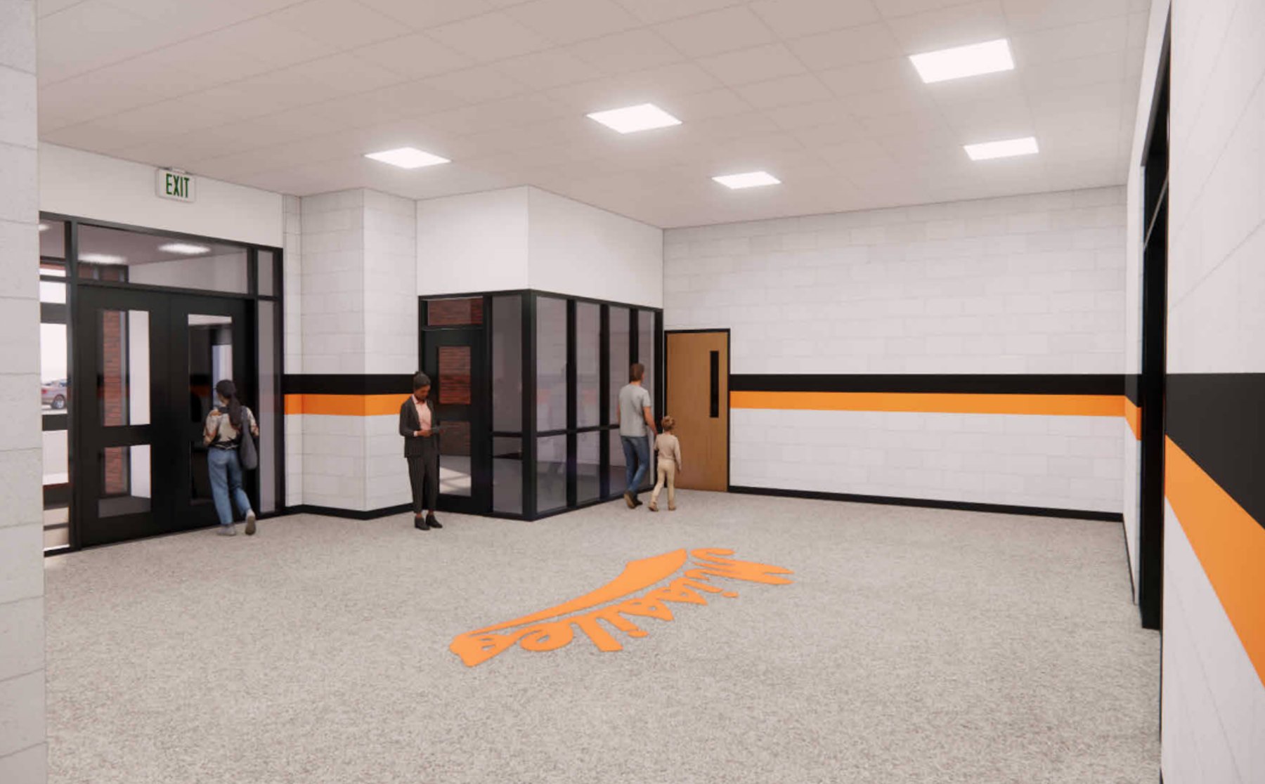 Rendering of the secure entry lobby and hallway